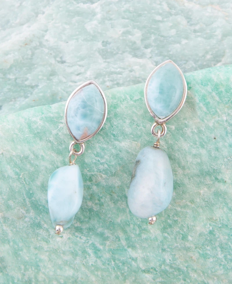 Barse Dolce Genuine Blue Larimar Sterling Silver Oval and Natural Earrings