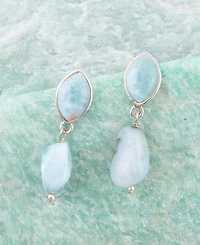 Barse Dolce Genuine Blue Larimar Sterling Silver Oval and Natural Earrings