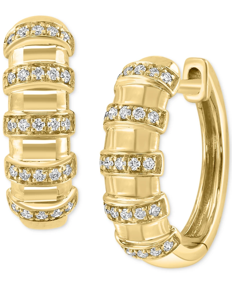 Effy Diamond Multirow Small Huggie Hoop Earrings (1/5 ct. t.w.) in 14k Gold, 0.625"