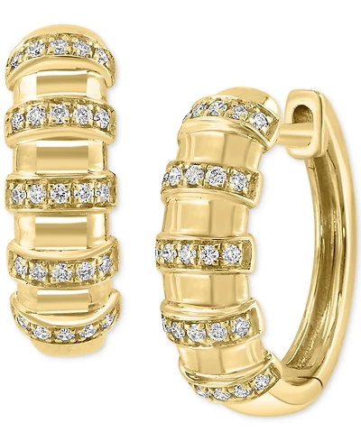 Effy Diamond Multirow Small Huggie Hoop Earrings (1/5 ct. t.w.) in 14k Gold, 0.625"