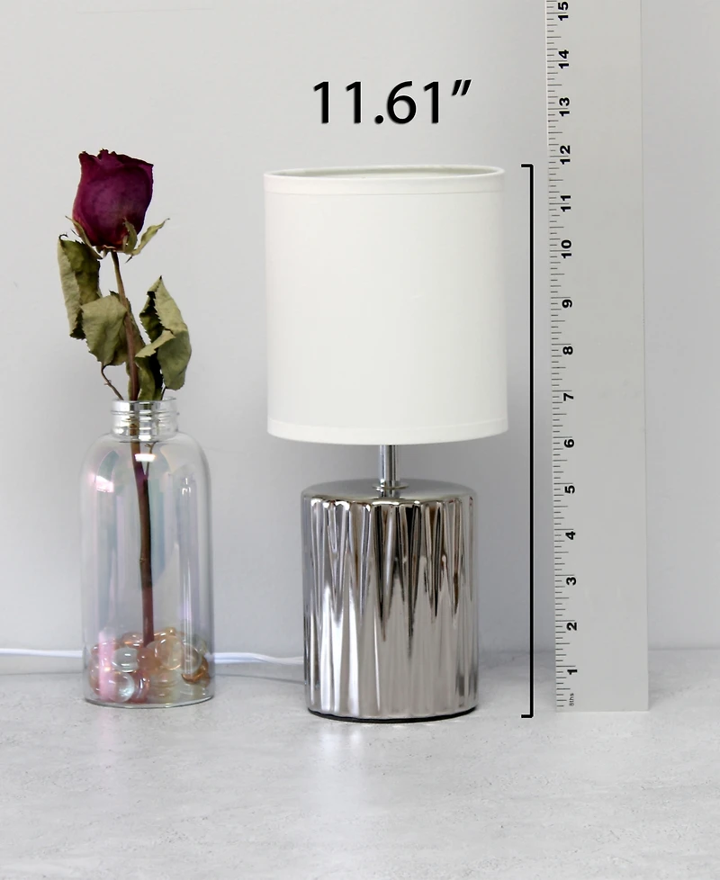 Simple Designs 11.61" Tall Contemporary Ruffled Metallic Gold Capsule Bedside Table Desk Lamp with Black Drum Fabric Shade