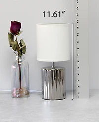 Simple Designs 11.61" Tall Contemporary Ruffled Metallic Gold Capsule Bedside Table Desk Lamp with Black Drum Fabric Shade