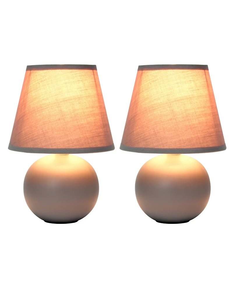 Creekwood Home Nauru 8.66" Traditional Petite Ceramic Orb Bedside Table Desk Lamp Two Pack Set, Tapered Drum Fabric Shade