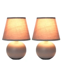 Creekwood Home Nauru 8.66" Traditional Petite Ceramic Orb Bedside Table Desk Lamp Two Pack Set, Tapered Drum Fabric Shade
