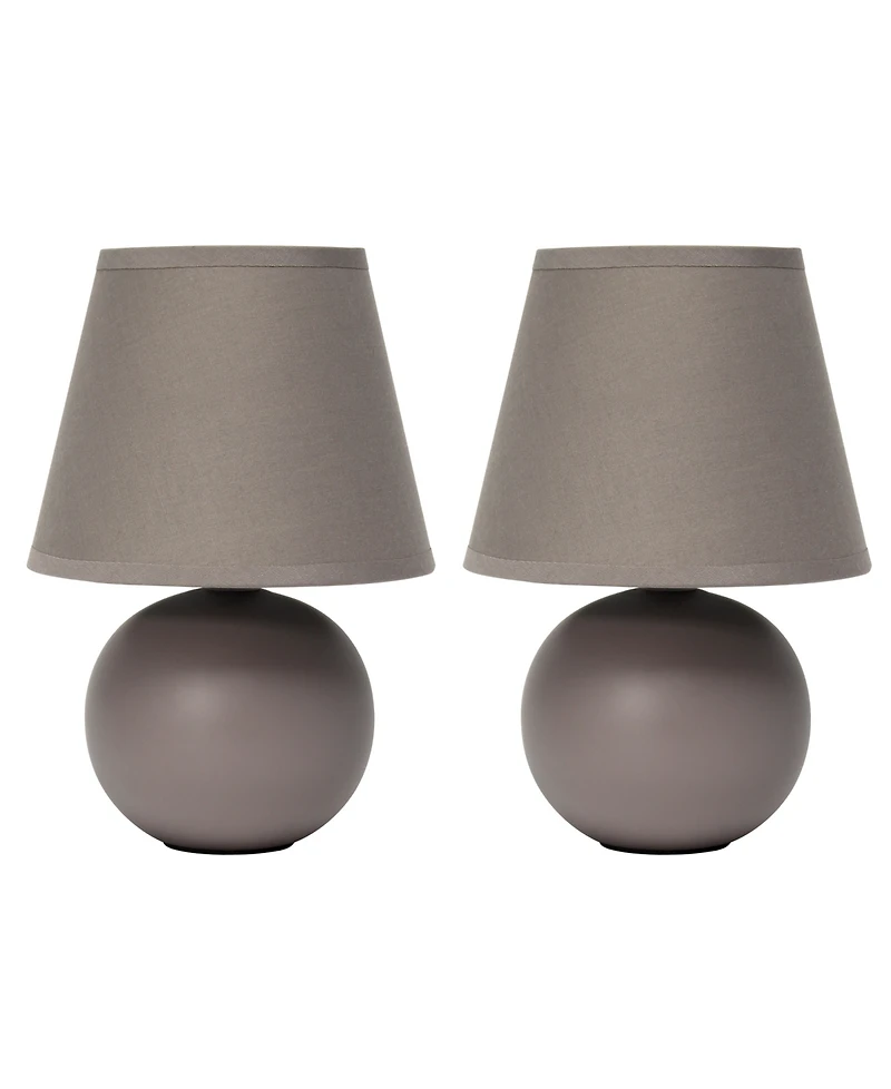 Creekwood Home Nauru 8.66" Traditional Petite Ceramic Orb Bedside Table Desk Lamp Two Pack Set, Tapered Drum Fabric Shade