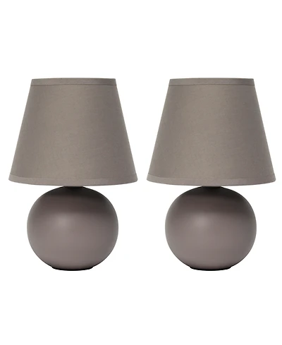 Creekwood Home Nauru 8.66" Traditional Petite Ceramic Orb Bedside Table Desk Lamp Two Pack Set, Tapered Drum Fabric Shade