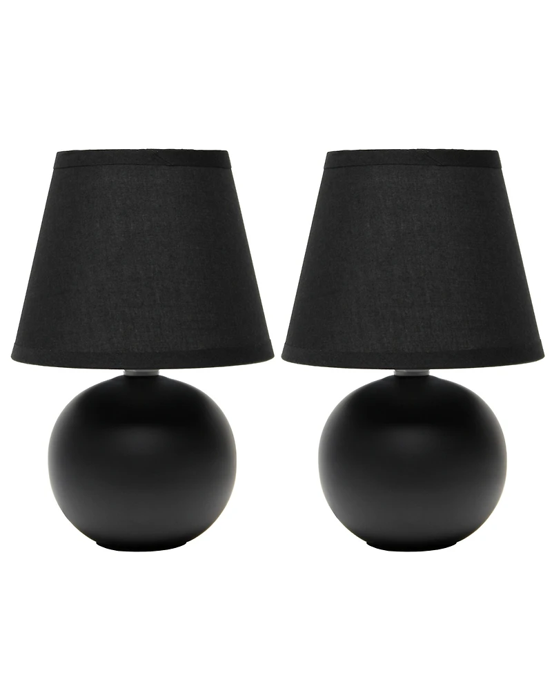 Creekwood Home Nauru 8.66" Traditional Petite Ceramic Orb Bedside Table Desk Lamp Two Pack Set, Tapered Drum Fabric Shade