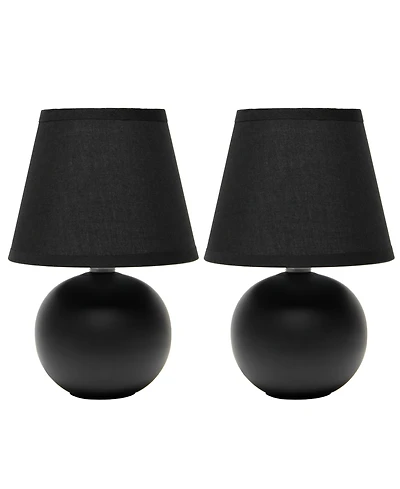 Creekwood Home Nauru 8.66" Traditional Petite Ceramic Orb Bedside Table Desk Lamp Two Pack Set, Tapered Drum Fabric Shade