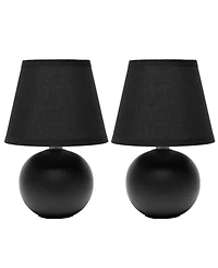 Creekwood Home Nauru 8.66" Traditional Petite Ceramic Orb Bedside Table Desk Lamp Two Pack Set, Tapered Drum Fabric Shade