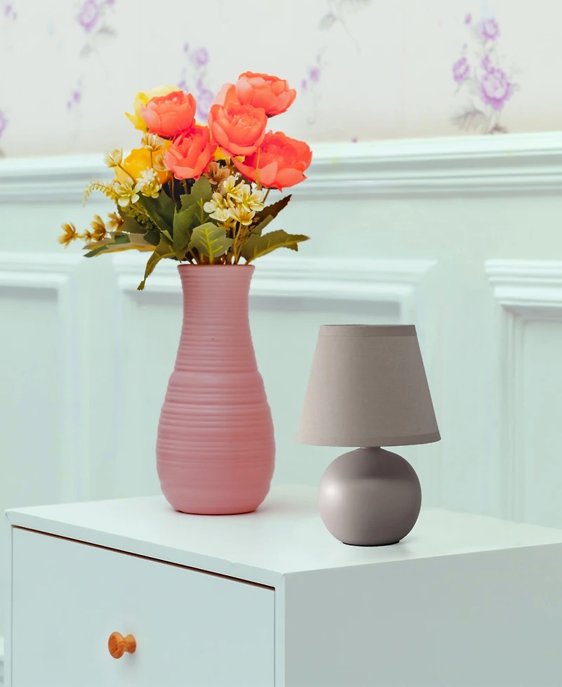 Creekwood Home Nauru 8.66" Traditional Petite Ceramic Orb Bedside Table Desk Lamp with Tapered Drum Fabric Shade