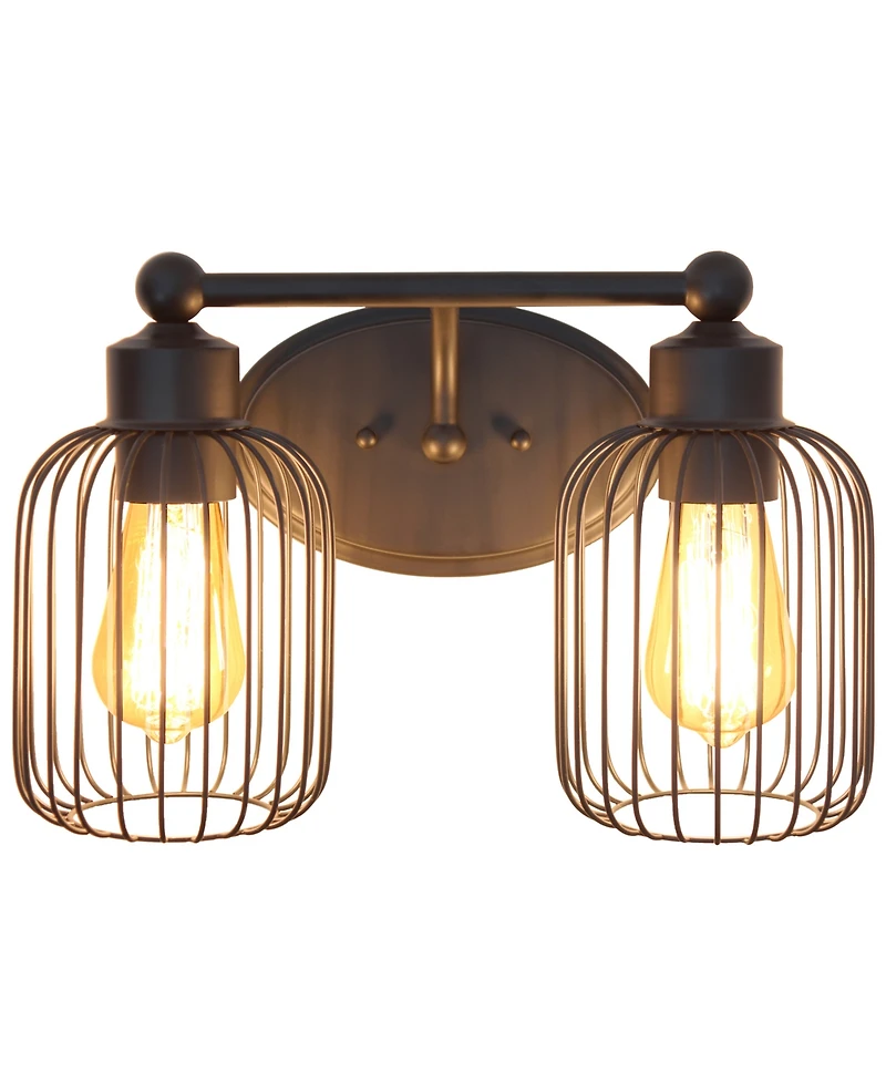 Lalia Home Ironhouse Two Light Industrial Decorative Cage Vanity Uplight Downlight Wall Mounted Fixture