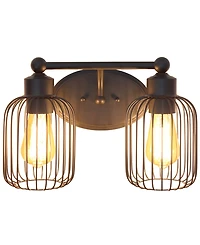 Lalia Home Ironhouse Two Light Industrial Decorative Cage Vanity Uplight Downlight Wall Mounted Fixture