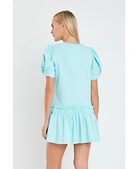 English Factory Women's Puff Sleeve Mini Dress