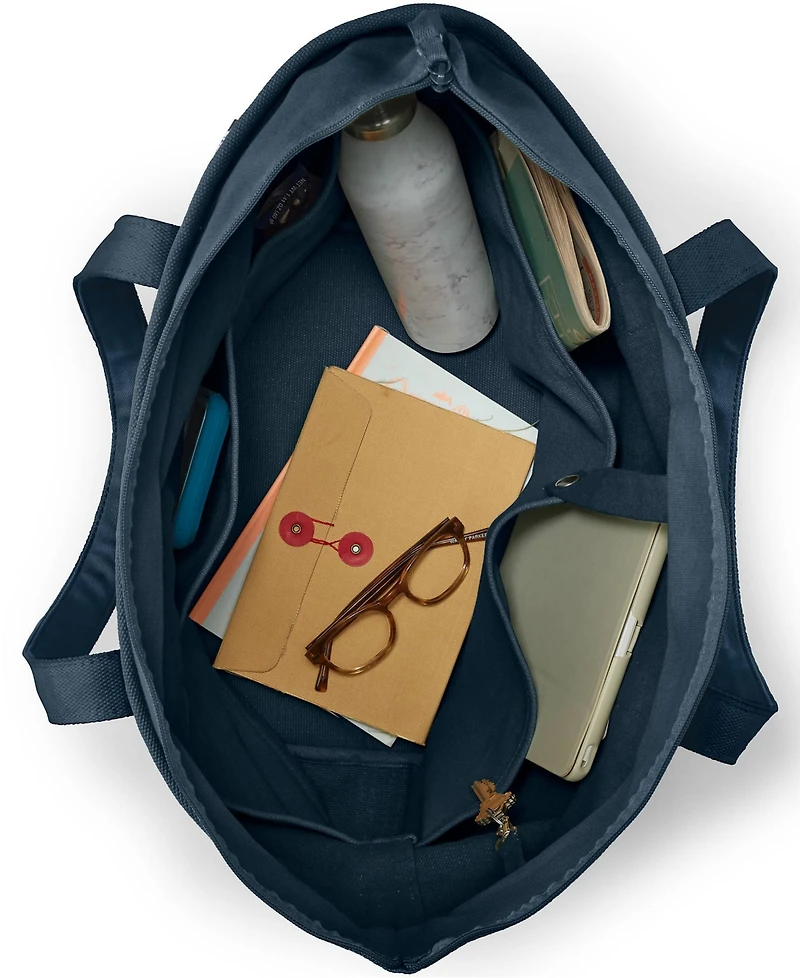 Lands' End Large Solid Color 5 Pocket Zip Top Long Handle Canvas Tote Bag