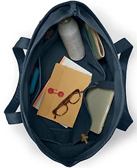 Lands' End Large Solid Color 5 Pocket Zip Top Long Handle Canvas Tote Bag