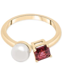 Audrey by Aurate Cultured Freshwater Pearl (5mm) & Rhodolite (5/8 ct. t.w.) Two Stone Ring Gold Vermeil, Exclusively at Macy's
