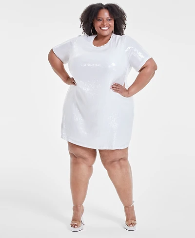 Nina Parker Trendy Plus Printed Short-Sleeve Sequin Dress