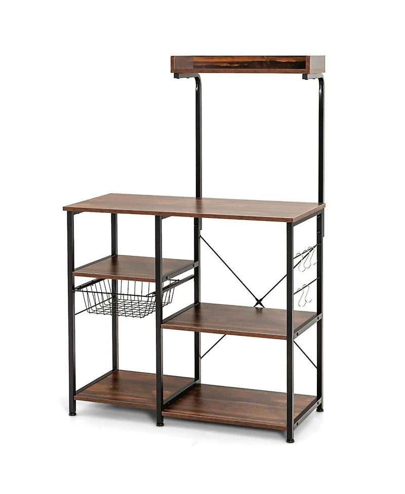 Slickblue 4-tier Kitchen Baker's Rack with Basket and 5 Hooks