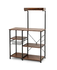 Slickblue 4-tier Kitchen Baker's Rack with Basket and 5 Hooks