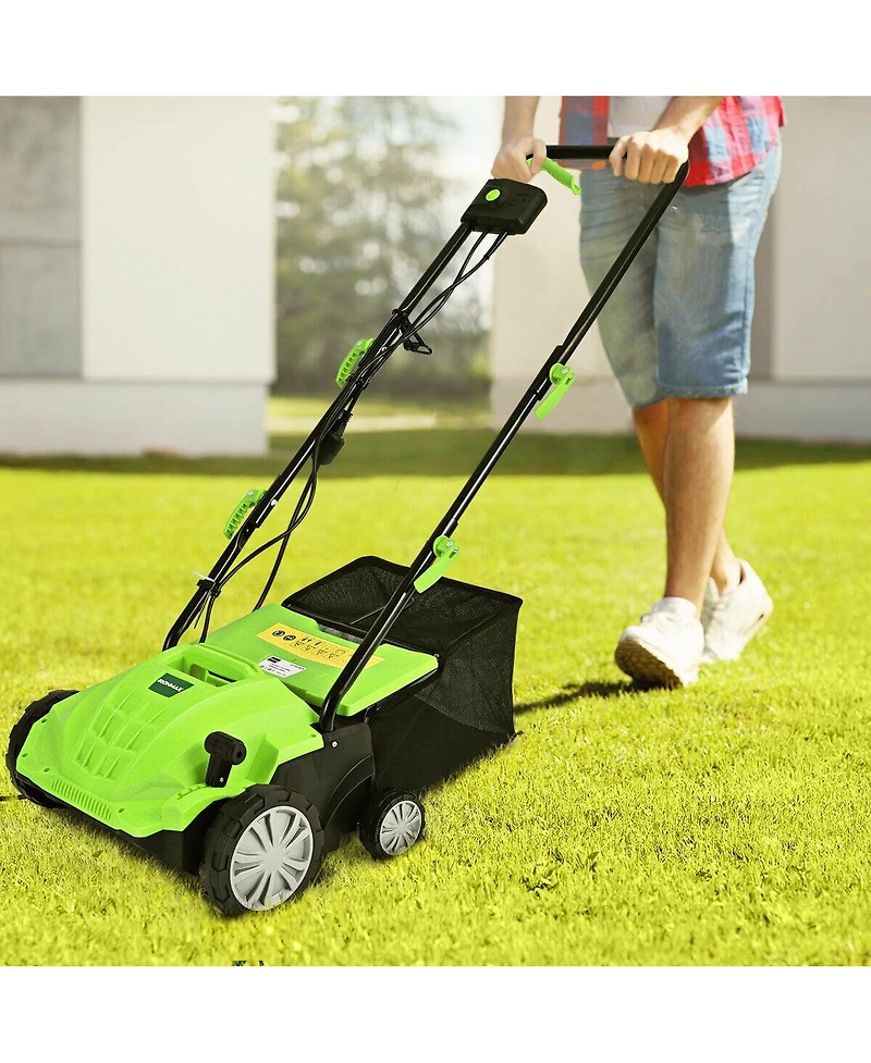 12 Amp Electric Lawn Scarifier with Removable Blades and Grass Collection Bag
