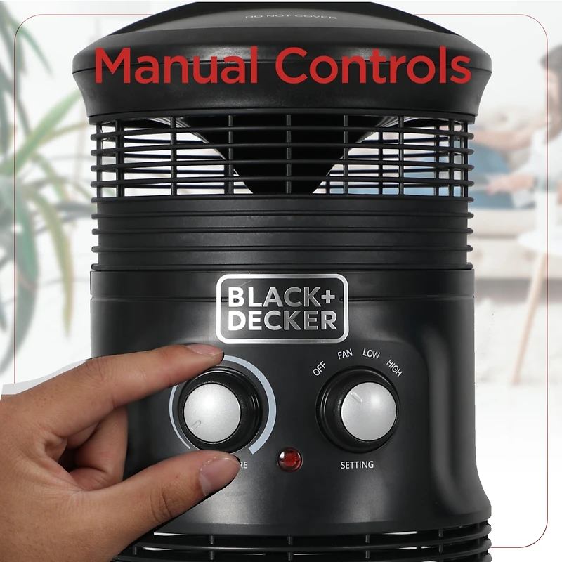 Black and Decker Electric Heater, 360° Surround Portable Heater， Space Heater with 3 Settings and Manual Controls