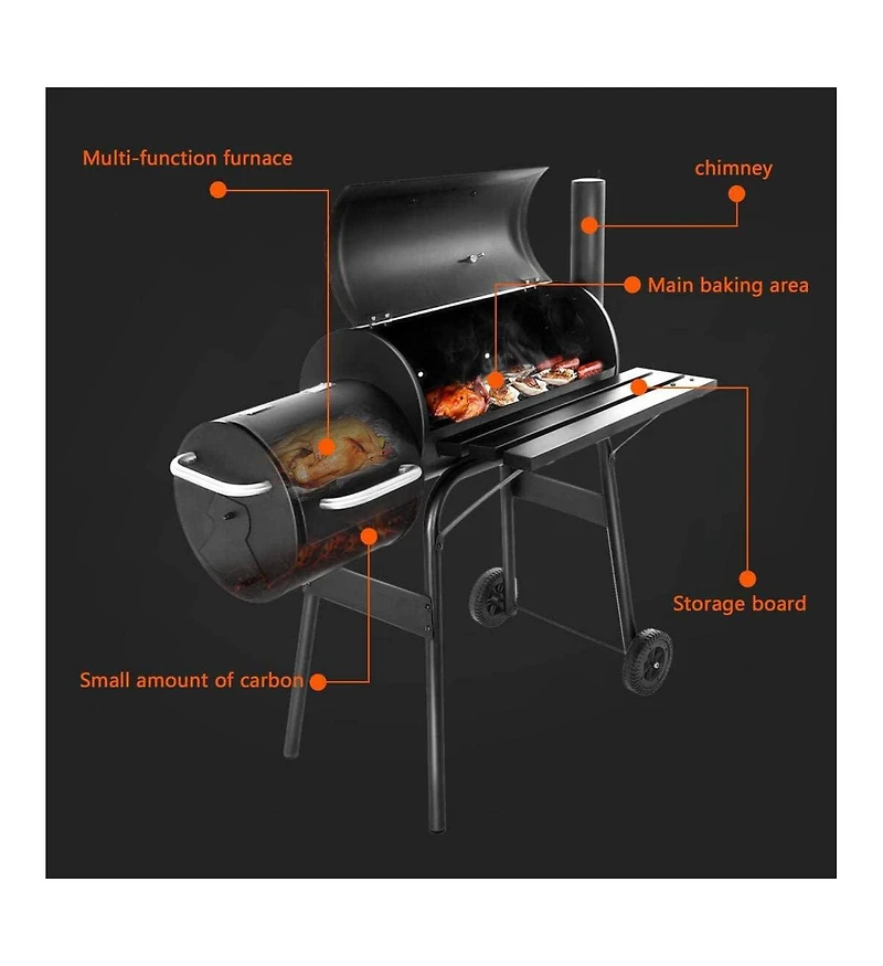 Sugift Heavy-Duty Charcoal Grill Offset Smoker in Black