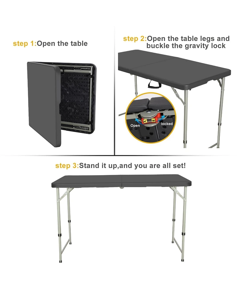 Sugift 4 Foot Folding Table Black Indoor Outdoor Folding Card Table