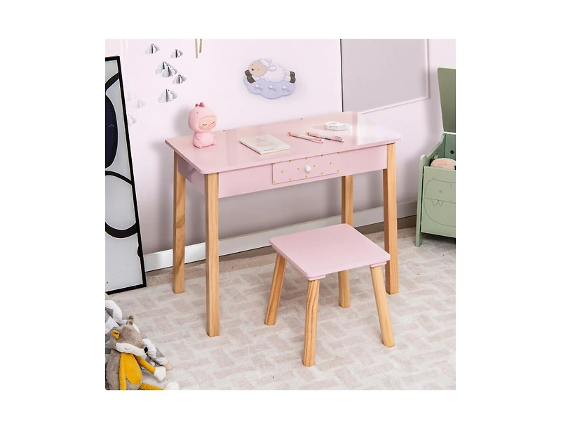 Slickblue Kids Vanity Table and Chair Set with Drawer Shelf Rabbit Mirror