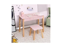 Slickblue Kids Vanity Table and Chair Set with Drawer Shelf Rabbit Mirror