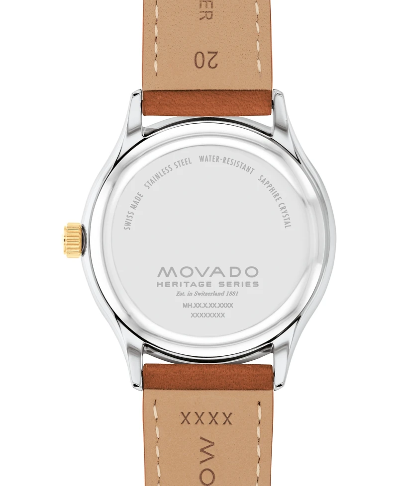 Movado Men's Swiss Calendoplan Cognac Brown Leather Strap Watch 40mm