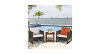 Slickblue 3 Pieces Patio Wicker Furniture Set with Washable Cushion and Acacia Wood Coffee Table