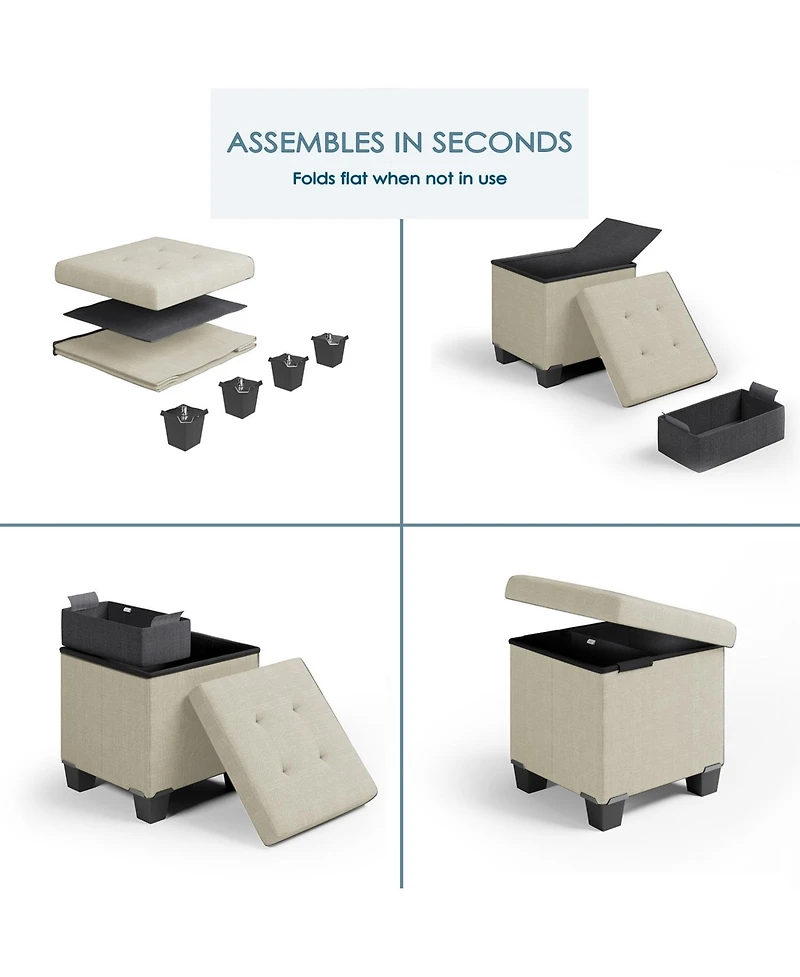Nestl 15 Inch Ottoman Storage Bench with Storage Bins - Leatherette or Linen Finish