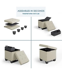 Nestl 15 Inch Ottoman Storage Bench with Storage Bins - Leatherette or Linen Finish