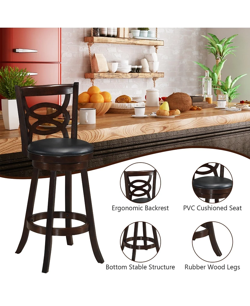 Counter Height Upholstered Espresso Swivel Dining Chair with Cushion Seat-29 Inch