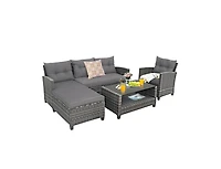 Slickblue 4 Pieces Patio Rattan Furniture Set with Cushion and Table Shelf