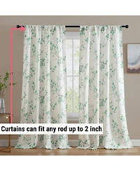 Hlc.me Jasmine Floral Patterned Room Darkening Curtain Rod Pocket Pole Top Panels