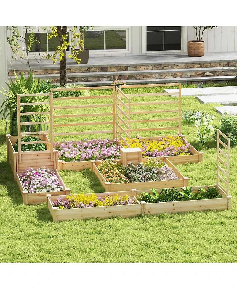 Slickblue 49" x 49" x 10" Raised Garden Bed with Compost Bin and Open-ended Bottom-Natural
