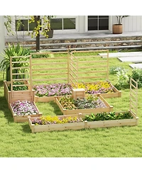Slickblue 49" x 49" x 10" Raised Garden Bed with Compost Bin and Open-ended Bottom-Natural