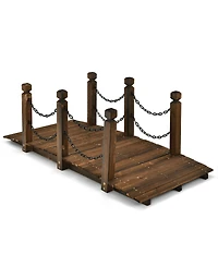 Slickblue 5 Feet Wooden Garden Bridge Arc Footbridge Stained Finish Walkway with Safety Rails