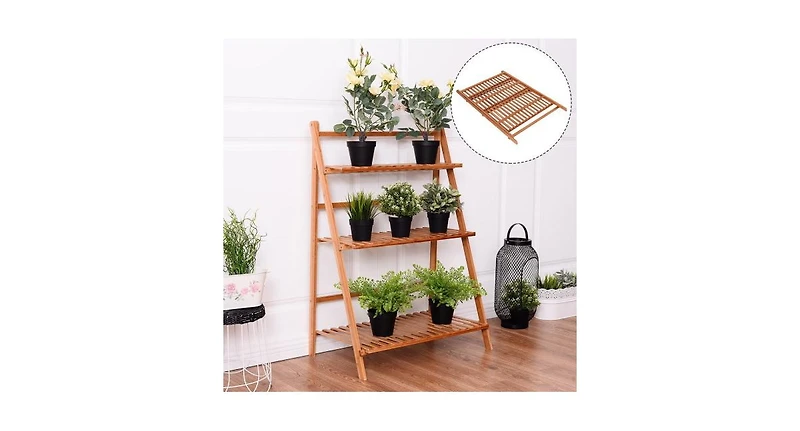 Slickblue 3 Tiers Outdoor Stand Bamboo Flower Pot Shelf