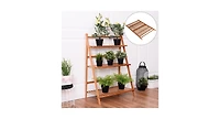 Slickblue 3 Tiers Outdoor Stand Bamboo Flower Pot Shelf