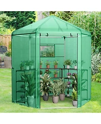 Slickblue Walk-In Hexagonal Greenhouse with Pe Cover and Metal Frame