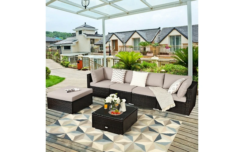 6-Piece Outdoor Patio Sectional Sofa Set with Coffee Table Comfortable and Stylish Seating for Your Garden or