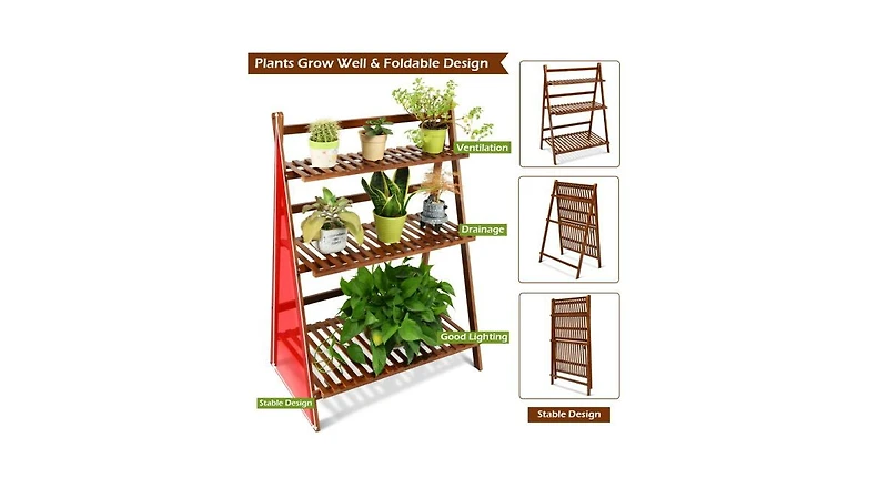 Slickblue 3 Tiers Outdoor Stand Bamboo Flower Pot Shelf