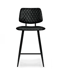 Simpli Home Raya Counter Height Stool (Set of 2) in Black Pu Leather