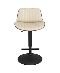 Simpli Home Goulding Adjustable Swivel Bar Stool in Cream Pu Leather