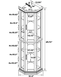 Streamdale Furniture Walnut Corner Curio Cabinet with Lights & Adjustable Shelves