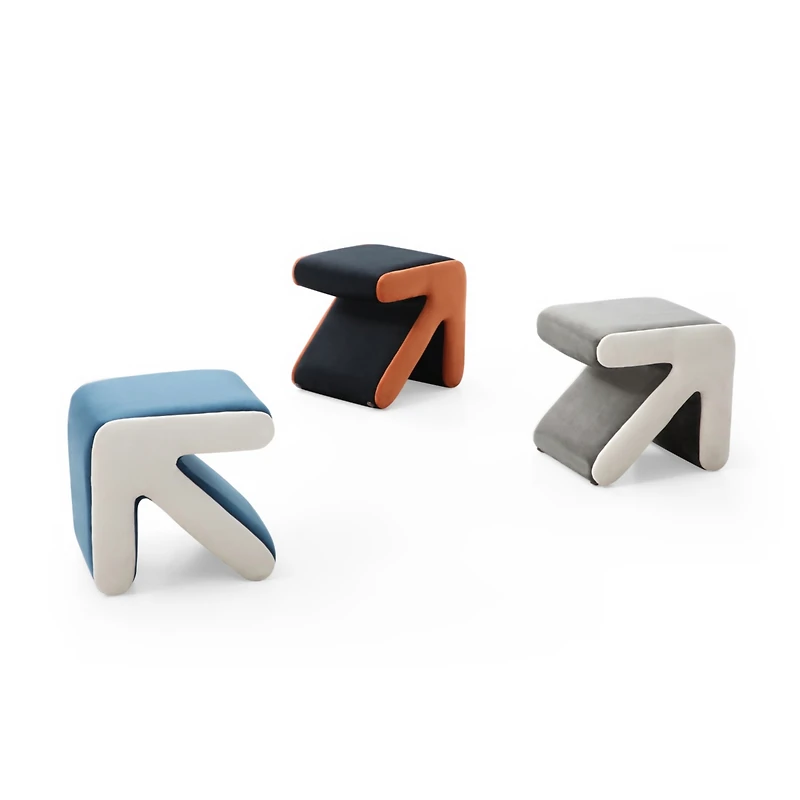 Modern Velvet Upholstered Stool & Coffee Table, Blue+Beige