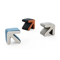 Modern Velvet Upholstered Stool & Coffee Table, Blue+Beige