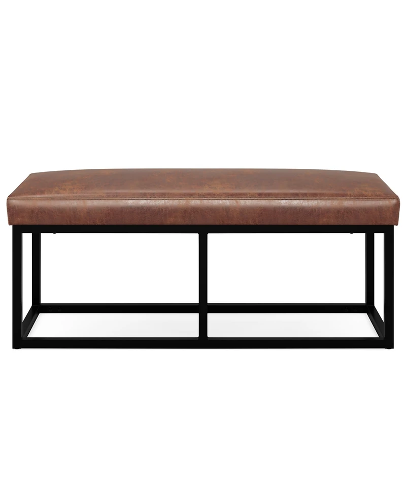 Simpli Home Reynolds Ottoman Bench in Distressed Saddle Brown Pu Leather